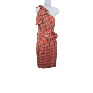 New J.Crew Women's Size 2 Orange One-shoulder Silk Plaid Cocktail Dress